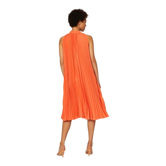 TOME Collective Orange Sleeveless Mock Neck Pleated Dress Size Small - Picture 3 of 8